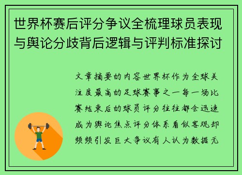 世界杯赛后评分争议全梳理球员表现与舆论分歧背后逻辑与评判标准探讨